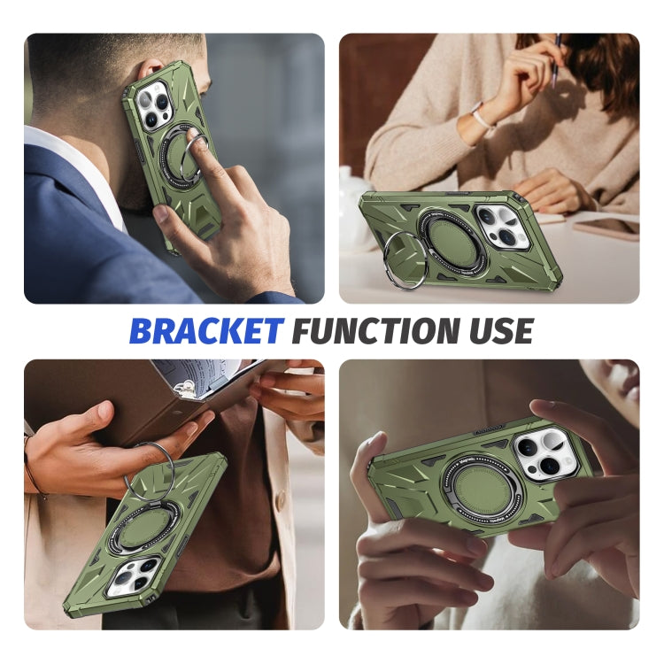 For iPhone 13 Pro Max MagSafe Magnetic Shockproof Phone Case with Ring Holder(Dark Green)