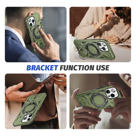 For iPhone 13 Pro Max MagSafe Magnetic Shockproof Phone Case with Ring Holder(Dark Green)