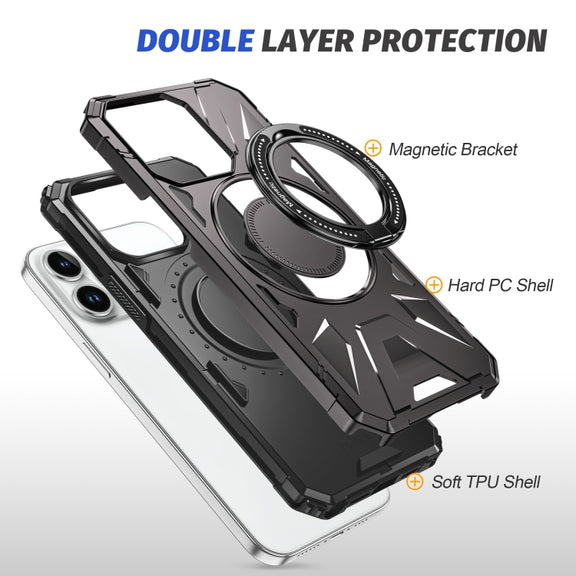 For iPhone 13 Pro MagSafe Magnetic Shockproof Phone Case with Ring Holder(Dark Grey)