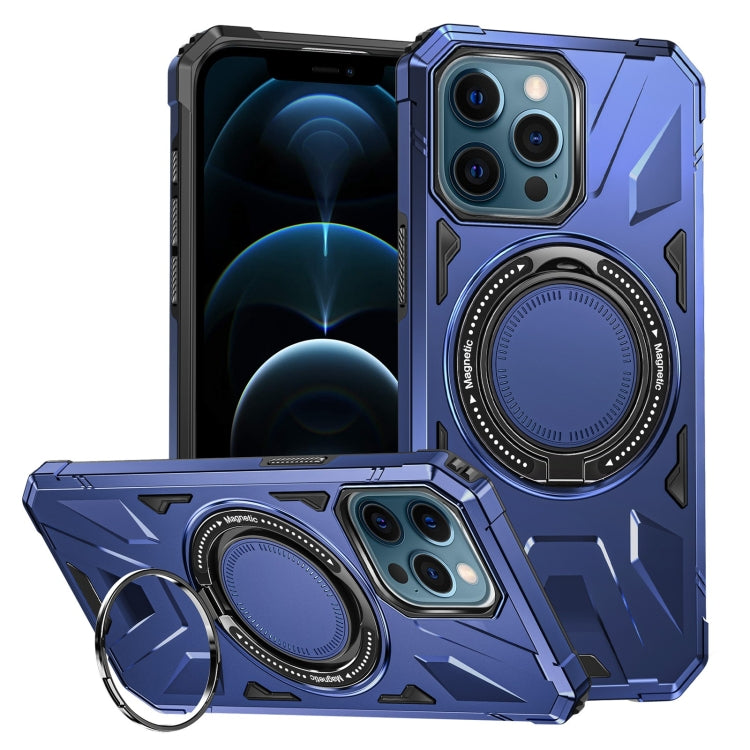 For iPhone 12 Pro Max MagSafe Magnetic Shockproof Phone Case with Ring Holder(Navy Blue)