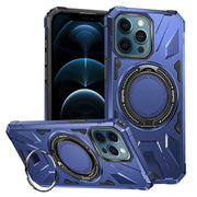 For iPhone 12 Pro Max MagSafe Magnetic Shockproof Phone Case with Ring Holder(Navy Blue)