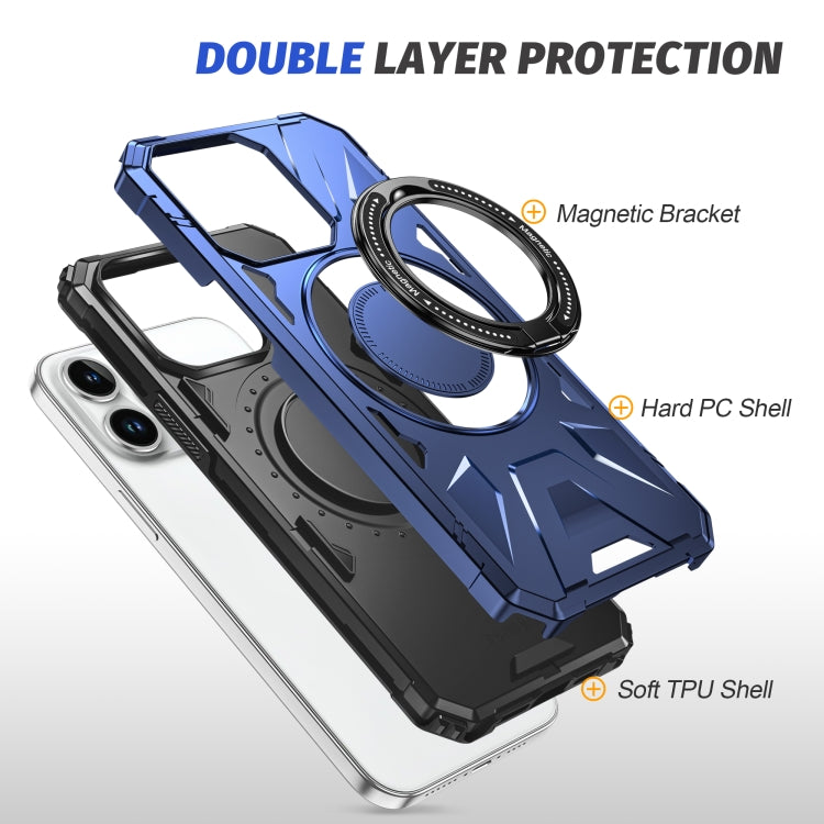 For iPhone 12 Pro Max MagSafe Magnetic Shockproof Phone Case with Ring Holder(Navy Blue)