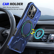 For iPhone 16 Pro Max MagSafe Magnetic Shockproof Phone Case with Ring Holder(Navy Blue)
