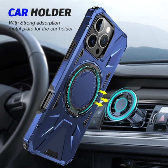 For iPhone 16 Pro Max MagSafe Magnetic Shockproof Phone Case with Ring Holder(Navy Blue)