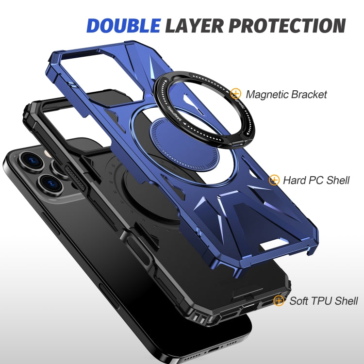 For iPhone 16 Pro Max MagSafe Magnetic Shockproof Phone Case with Ring Holder(Navy Blue)