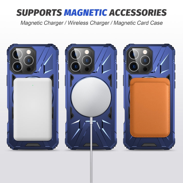 For iPhone 16 Pro Max MagSafe Magnetic Shockproof Phone Case with Ring Holder(Navy Blue)