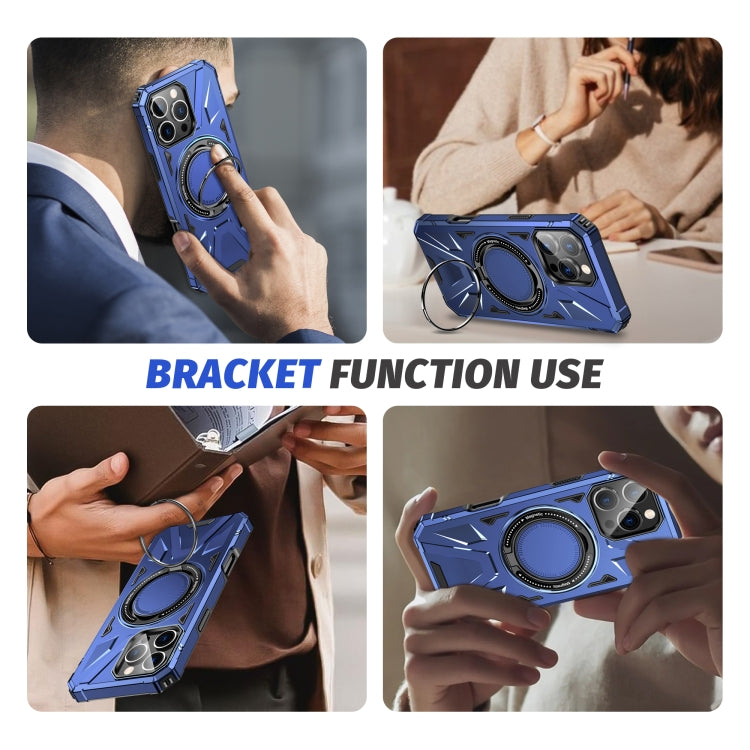 For iPhone 16 Pro Max MagSafe Magnetic Shockproof Phone Case with Ring Holder(Navy Blue)