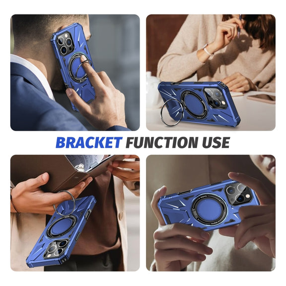 For iPhone 16 Pro Max MagSafe Magnetic Shockproof Phone Case with Ring Holder(Navy Blue)
