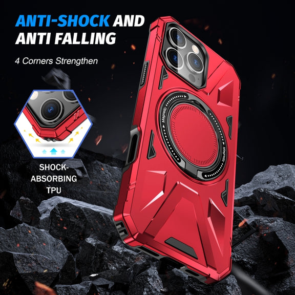 For iPhone 16 Pro MagSafe Magnetic Shockproof Phone Case with Ring Holder(Red)