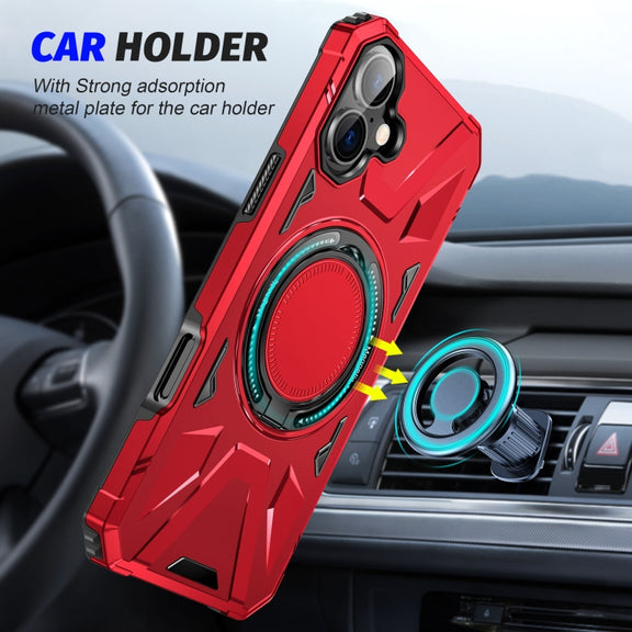 For iPhone 16 Plus MagSafe Magnetic Shockproof Phone Case with Ring Holder(Red)
