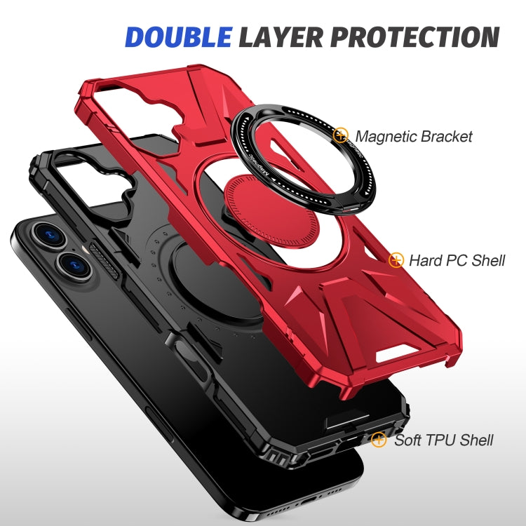 For iPhone 16 Plus MagSafe Magnetic Shockproof Phone Case with Ring Holder(Red)