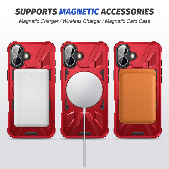 For iPhone 16 Plus MagSafe Magnetic Shockproof Phone Case with Ring Holder(Red)