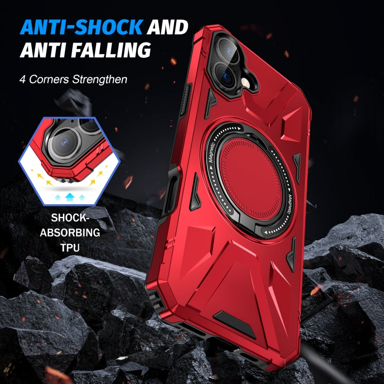 For iPhone 16 Plus MagSafe Magnetic Shockproof Phone Case with Ring Holder(Red)