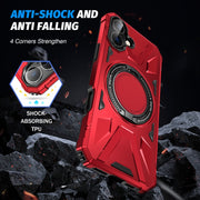 For iPhone 16 Plus MagSafe Magnetic Shockproof Phone Case with Ring Holder(Red)