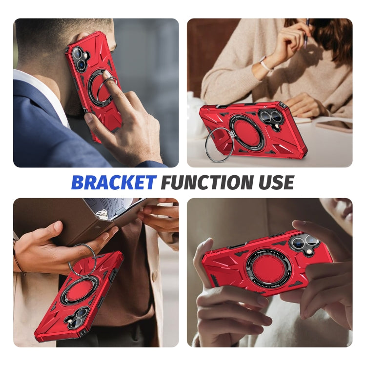 For iPhone 16 Plus MagSafe Magnetic Shockproof Phone Case with Ring Holder(Red)