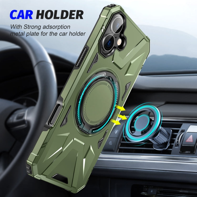 For iPhone 16 MagSafe Magnetic Shockproof Phone Case with Ring Holder(Dark Green)