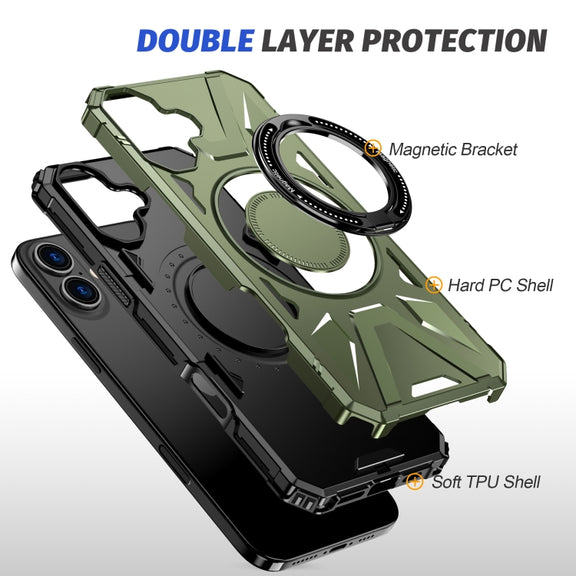 For iPhone 16 MagSafe Magnetic Shockproof Phone Case with Ring Holder(Dark Green)