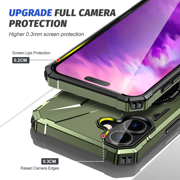 For iPhone 16 MagSafe Magnetic Shockproof Phone Case with Ring Holder(Dark Green)
