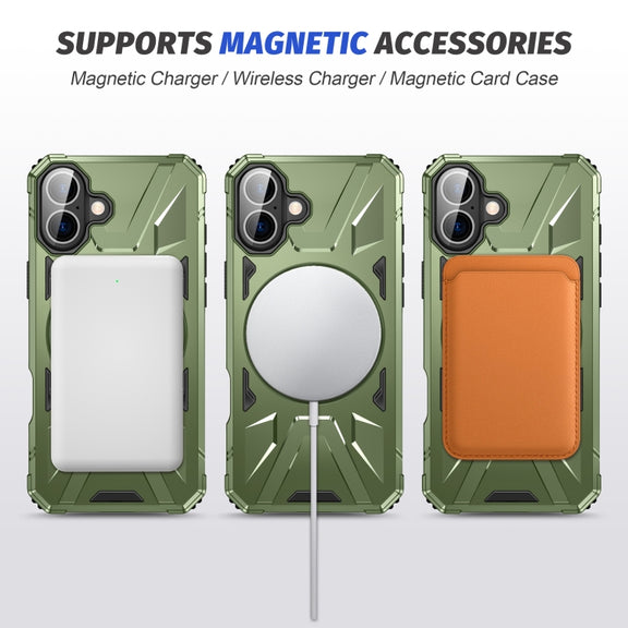 For iPhone 16 MagSafe Magnetic Shockproof Phone Case with Ring Holder(Dark Green)