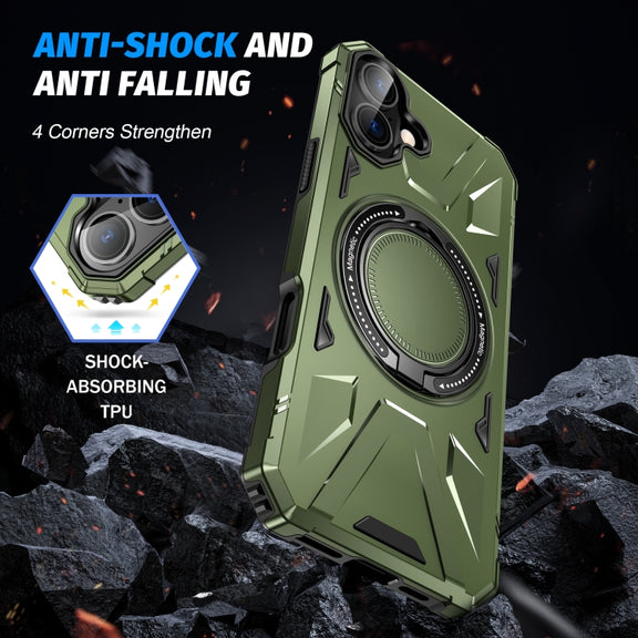 For iPhone 16 MagSafe Magnetic Shockproof Phone Case with Ring Holder(Dark Green)
