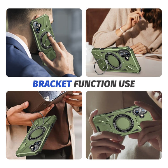 For iPhone 16 MagSafe Magnetic Shockproof Phone Case with Ring Holder(Dark Green)