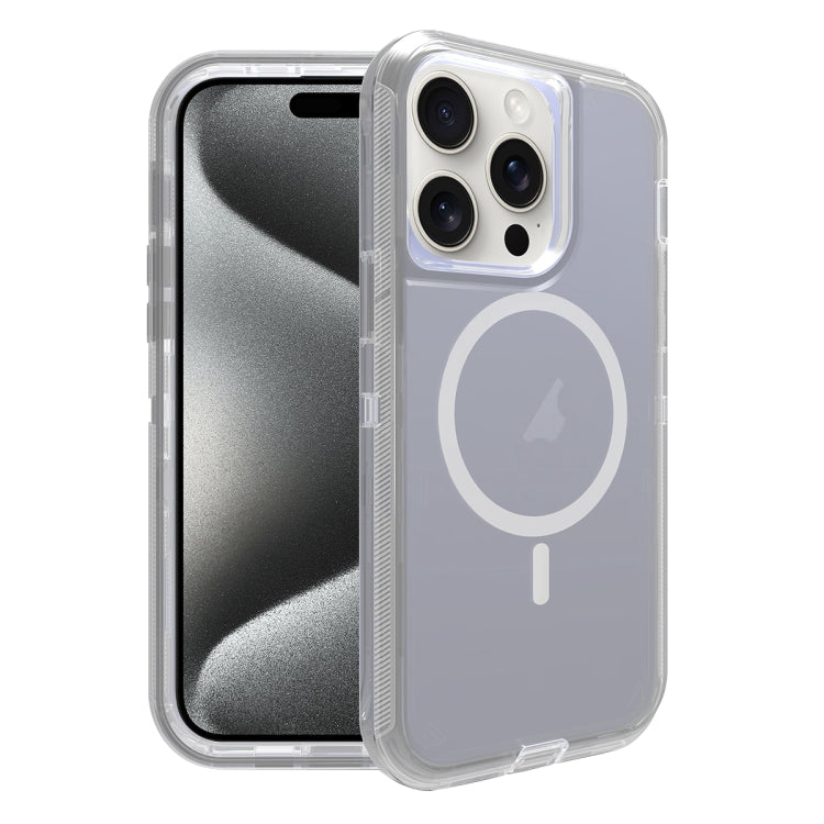 For iPhone 15 Pro Shockproof MagSafe Magnetic Phone Case(Transparent Grey)
