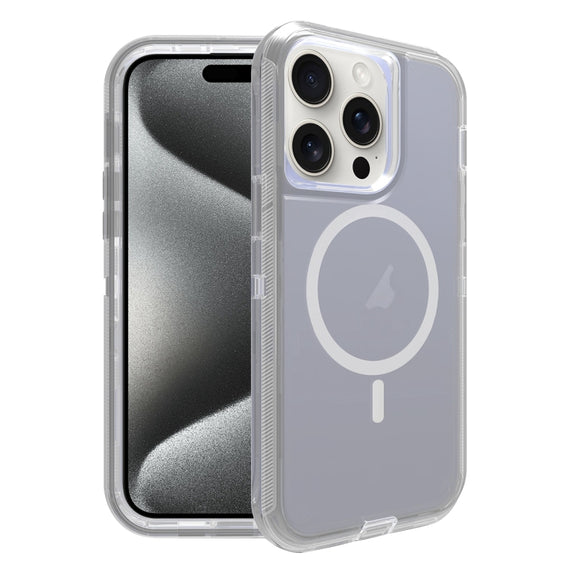For iPhone 15 Pro Shockproof MagSafe Magnetic Phone Case(Transparent Grey)