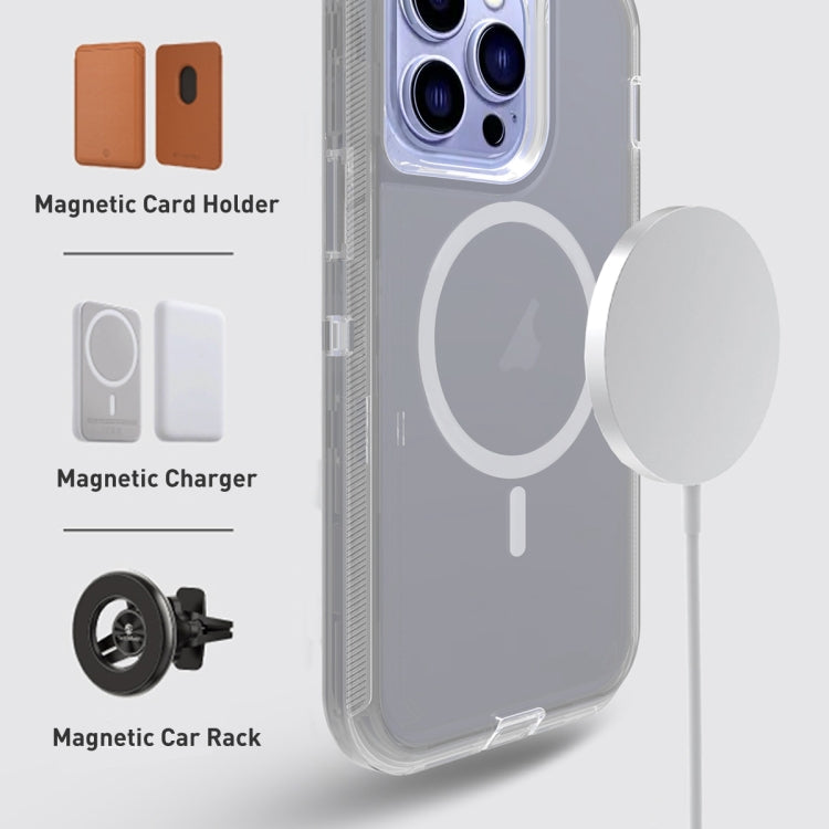 For iPhone 15 Plus Shockproof MagSafe Magnetic Phone Case(Transparent Grey)