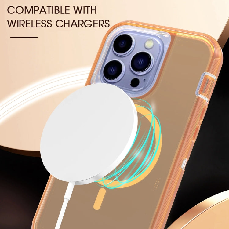 For iPhone 15 Plus Shockproof MagSafe Magnetic Phone Case(Transparent Gold)