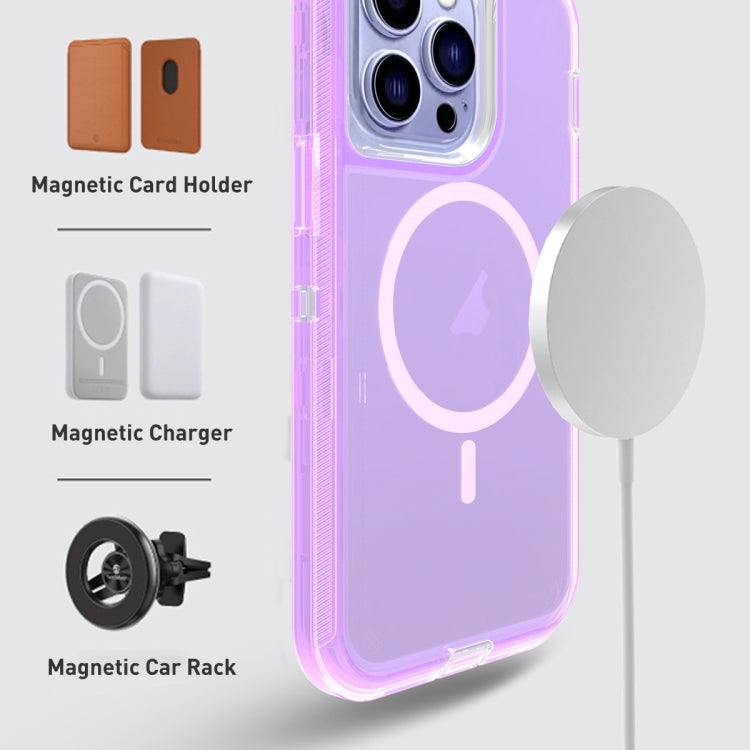 For iPhone 14 Plus Shockproof MagSafe Magnetic Phone Case(Transparent Purple)