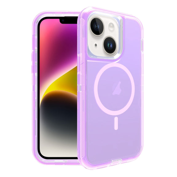 For iPhone 14 Plus Shockproof MagSafe Magnetic Phone Case(Transparent Purple)