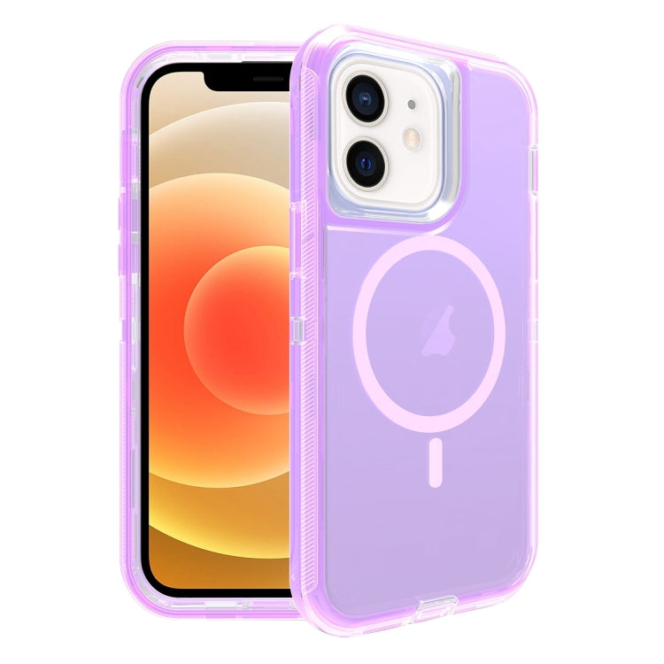 For iPhone 12 Shockproof MagSafe Magnetic Phone Case(Transparent Purple)