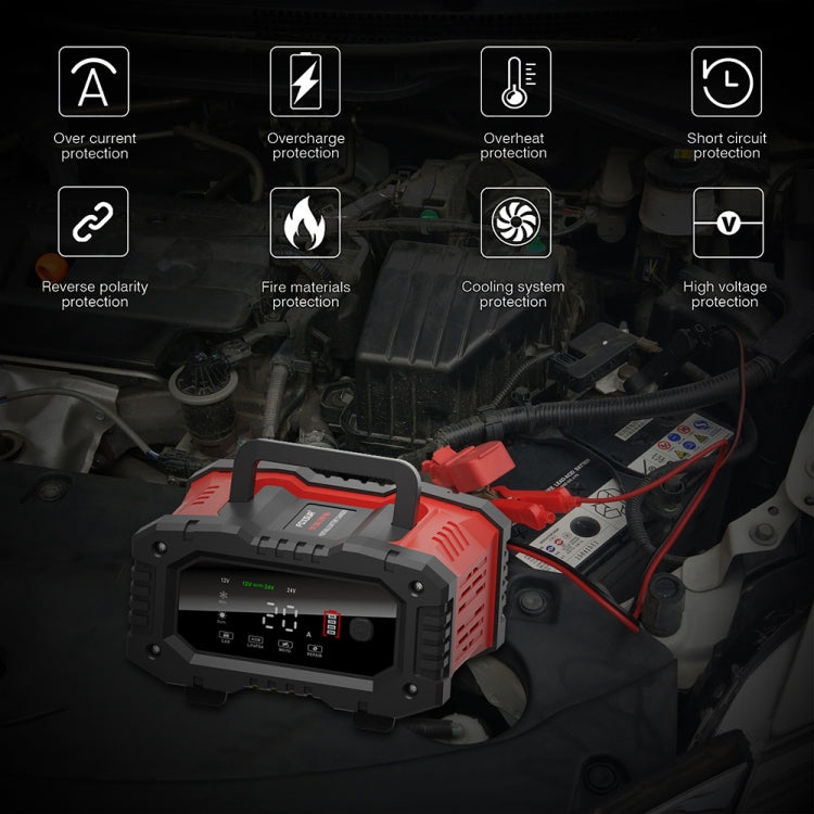 FOXSUR 12V / 24V 20A 300W Portable Motorcycle Car Smart Battery Charger(EU Plug)