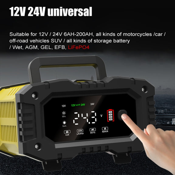 FOXSUR 12V / 24V 10A Portable Motorcycle Car Smart Battery Charger(US Plug)