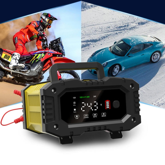 FOXSUR 12V / 24V 10A Portable Motorcycle Car Smart Battery Charger(US Plug)