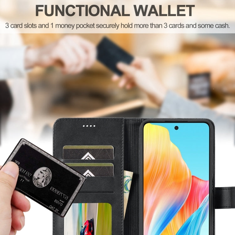 For OPPO A18 4G / A38 4G LC.IMEEKE Calf Texture Horizontal Flip Leather Case(Black)