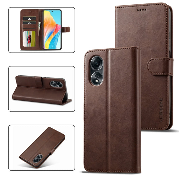For OPPO Reno8 T 4G LC.IMEEKE Calf Texture Horizontal Flip Leather Case(Brown)