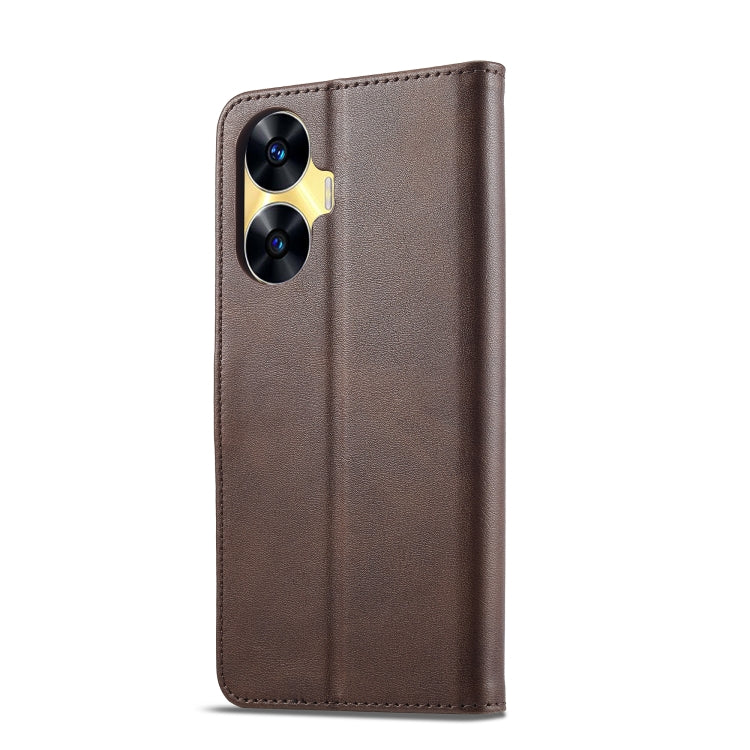 For Realme C55 LC.IMEEKE Calf Texture Horizontal Flip Leather Case(Brown)