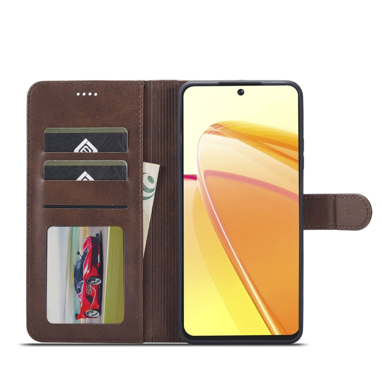 For Realme C55 LC.IMEEKE Calf Texture Horizontal Flip Leather Case(Brown)