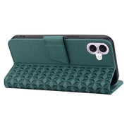 For iPhone 16 Business Diamond Buckle Leather Phone Case with Lanyard(Green)