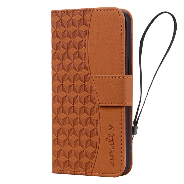 For iPhone 16 Business Diamond Buckle Leather Phone Case with Lanyard(Brown)