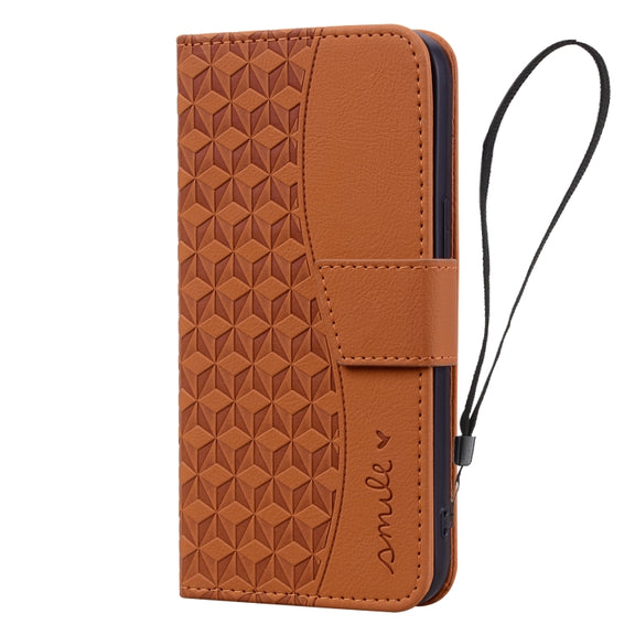 For iPhone 16 Business Diamond Buckle Leather Phone Case with Lanyard(Brown)