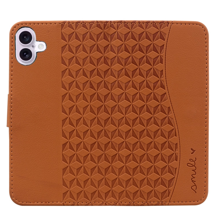 For iPhone 16 Business Diamond Buckle Leather Phone Case with Lanyard(Brown)