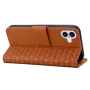 For iPhone 16 Business Diamond Buckle Leather Phone Case with Lanyard(Brown)