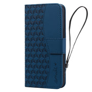 For iPhone 16 Business Diamond Buckle Leather Phone Case with Lanyard(Royal Blue)