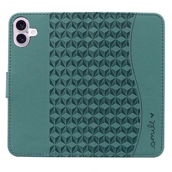For iPhone 16 Plus Business Diamond Buckle Leather Phone Case with Lanyard(Green)