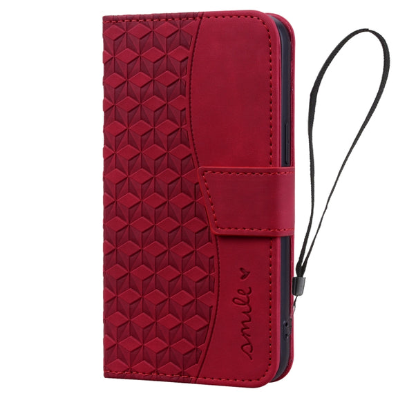 For iPhone 16 Plus Business Diamond Buckle Leather Phone Case with Lanyard(Wine Red)