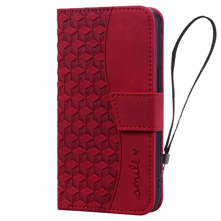 For iPhone 16 Plus Business Diamond Buckle Leather Phone Case with Lanyard(Wine Red)