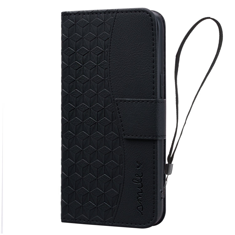 For iPhone 16 Plus Business Diamond Buckle Leather Phone Case with Lanyard(Black)