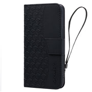 For iPhone 16 Plus Business Diamond Buckle Leather Phone Case with Lanyard(Black)